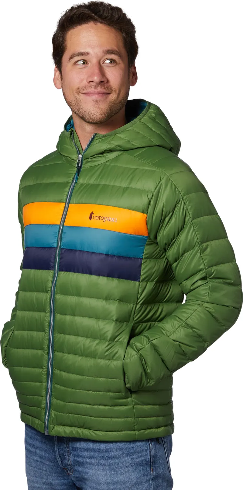 Cotopaxi Mens Fuego Down Hooded Jacket - Avocado Stripe-3